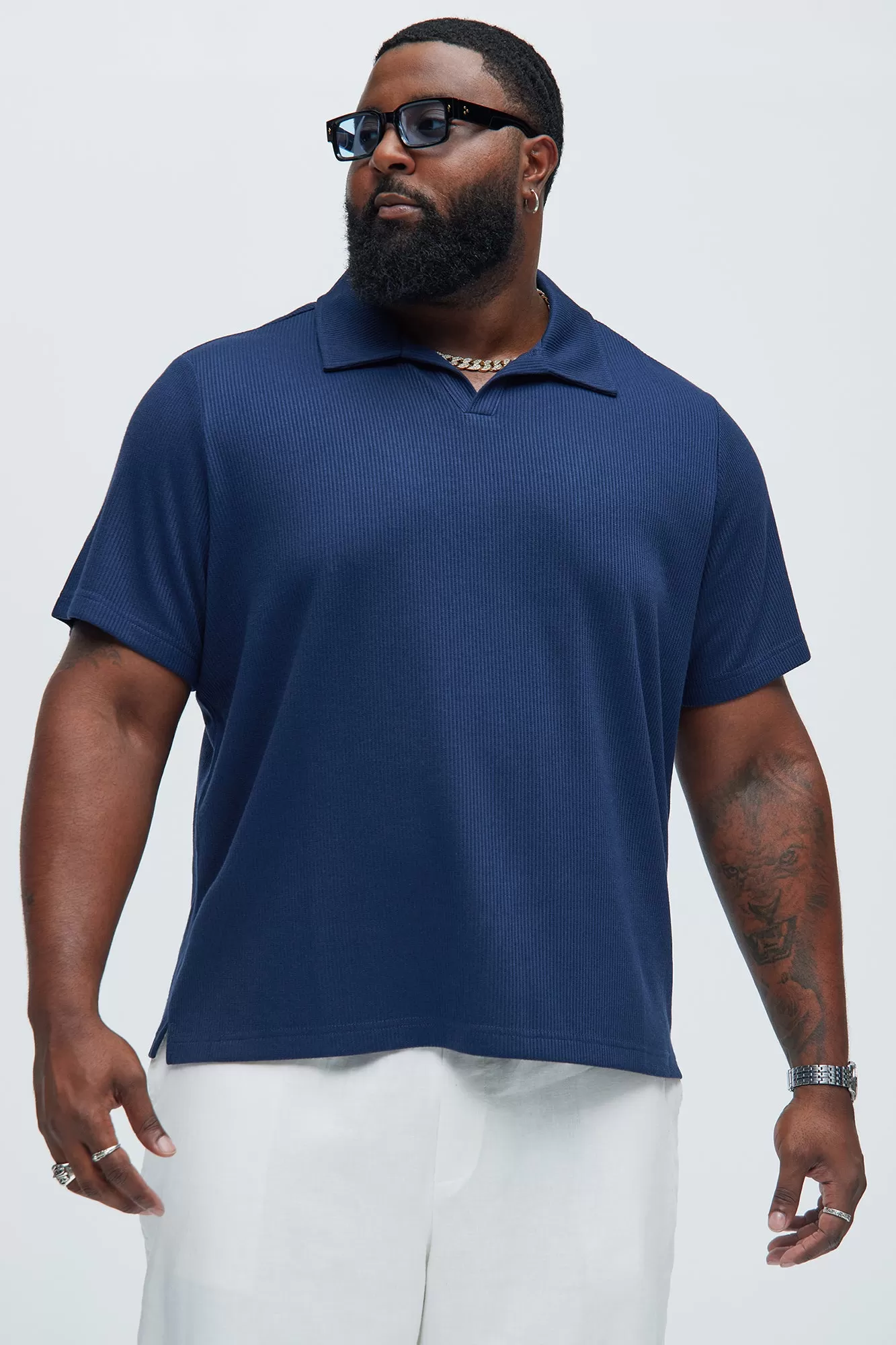 Kalel Textured Short Sleeve Polo - Navy