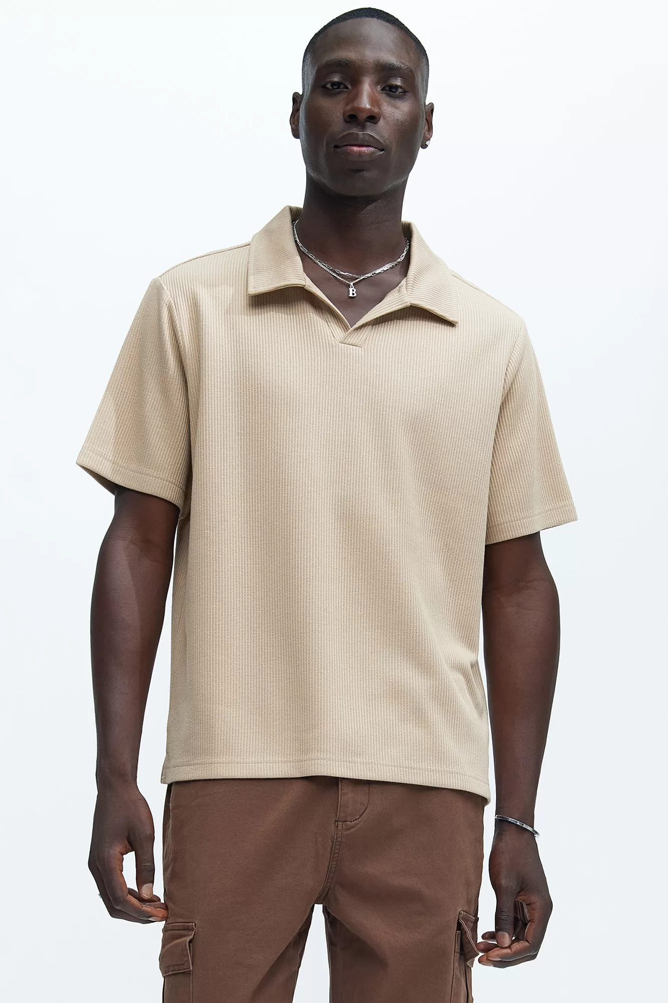 Kalel Textured Short Sleeve Polo - Tan