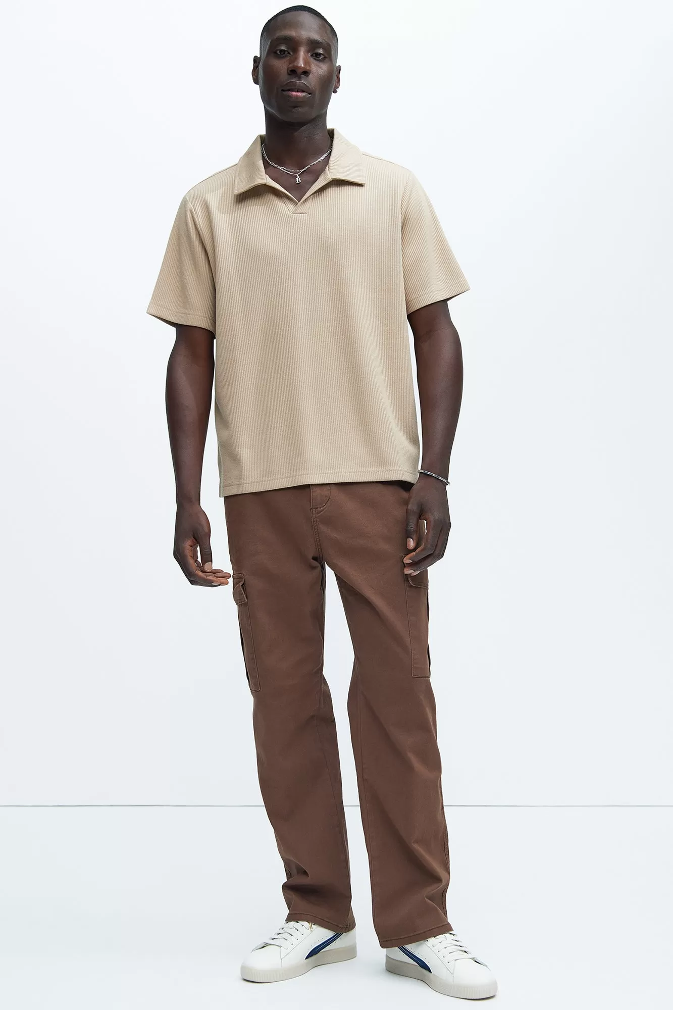 Kalel Textured Short Sleeve Polo - Tan