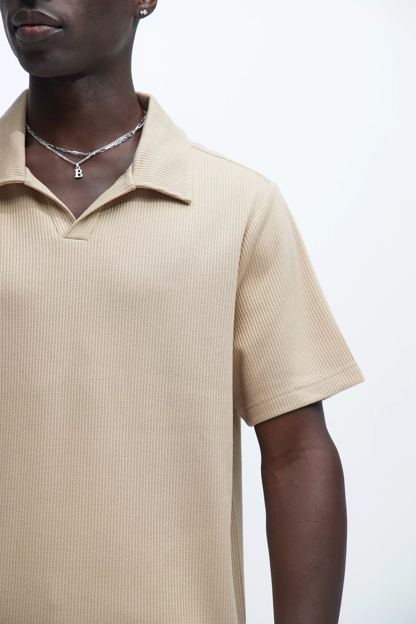 Kalel Textured Short Sleeve Polo - Tan