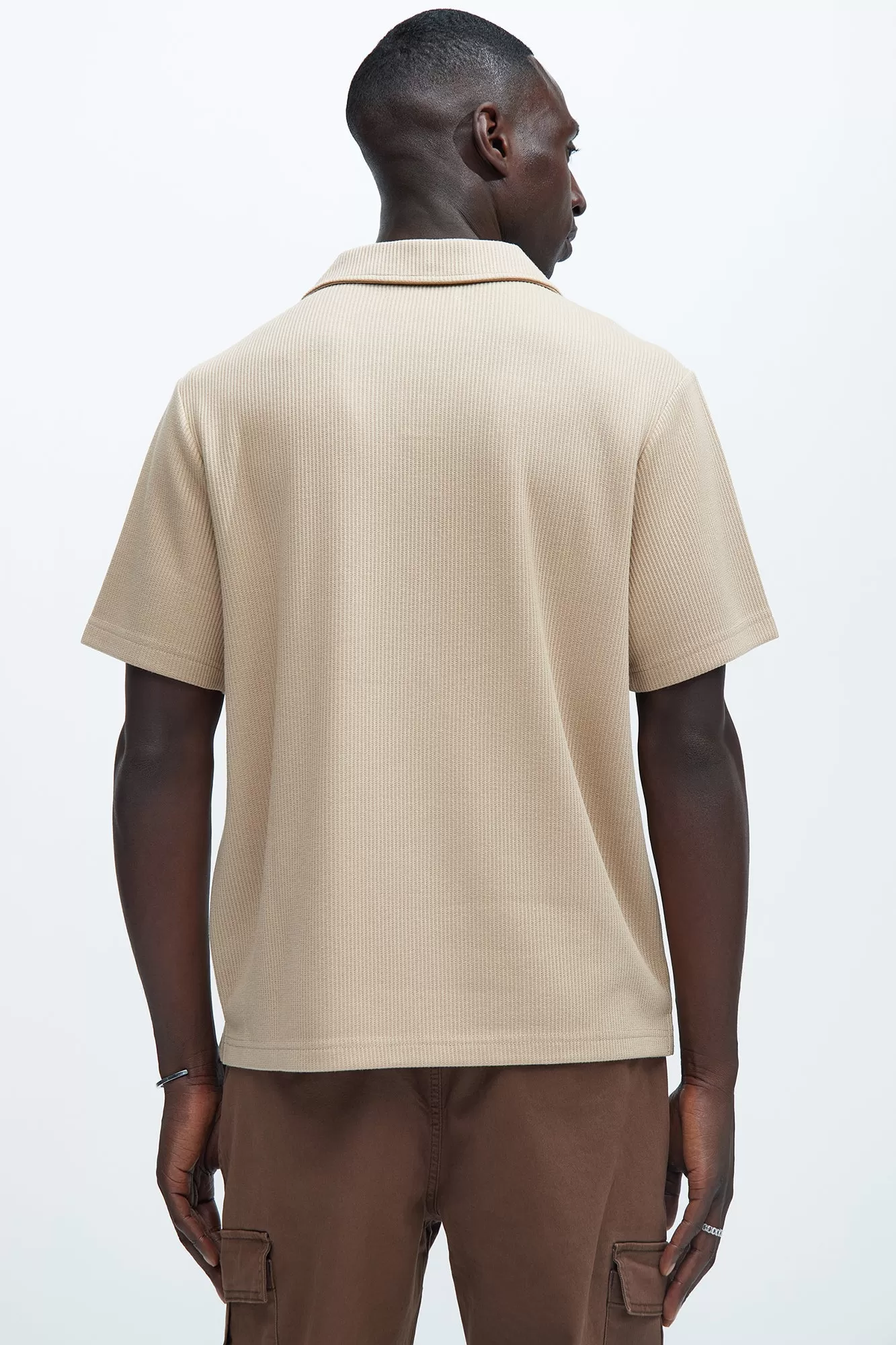 Kalel Textured Short Sleeve Polo - Tan