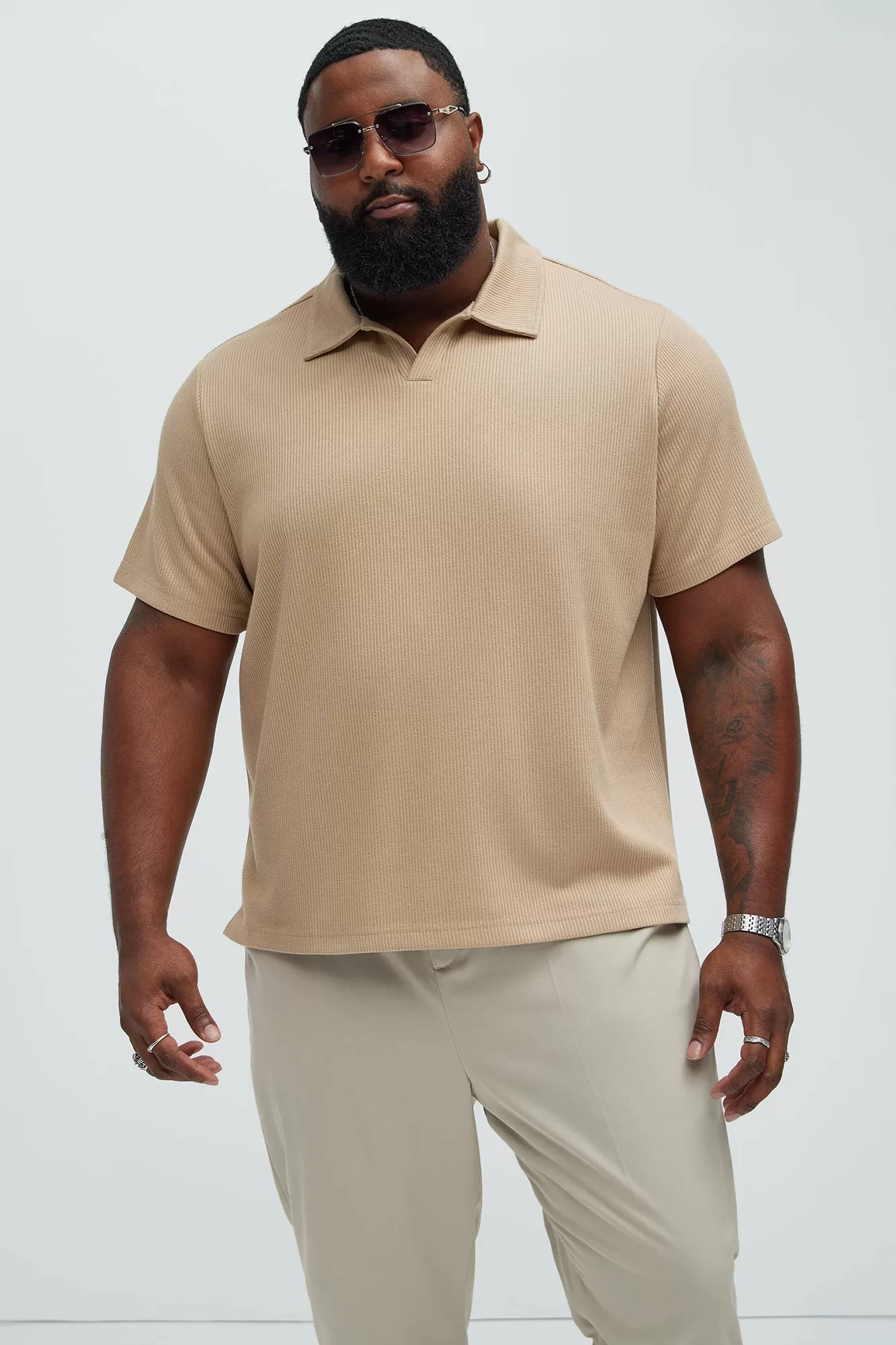 Kalel Textured Short Sleeve Polo - Tan