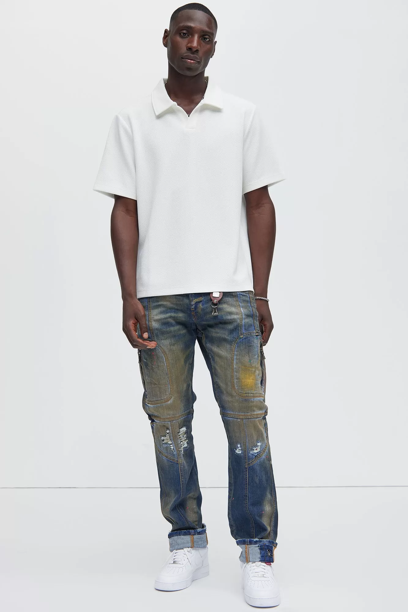 Kamryn Textured Short Sleeve Polo - Off White