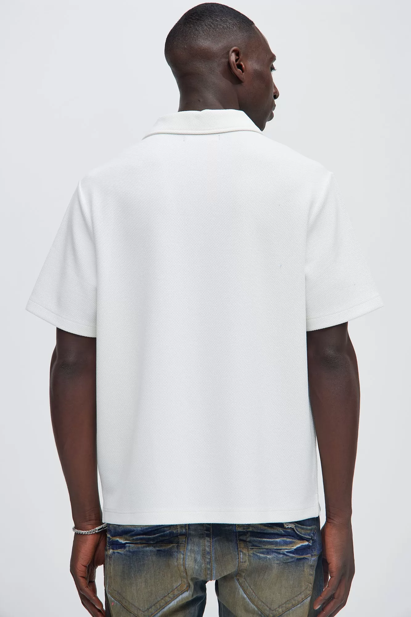 Kamryn Textured Short Sleeve Polo - Off White