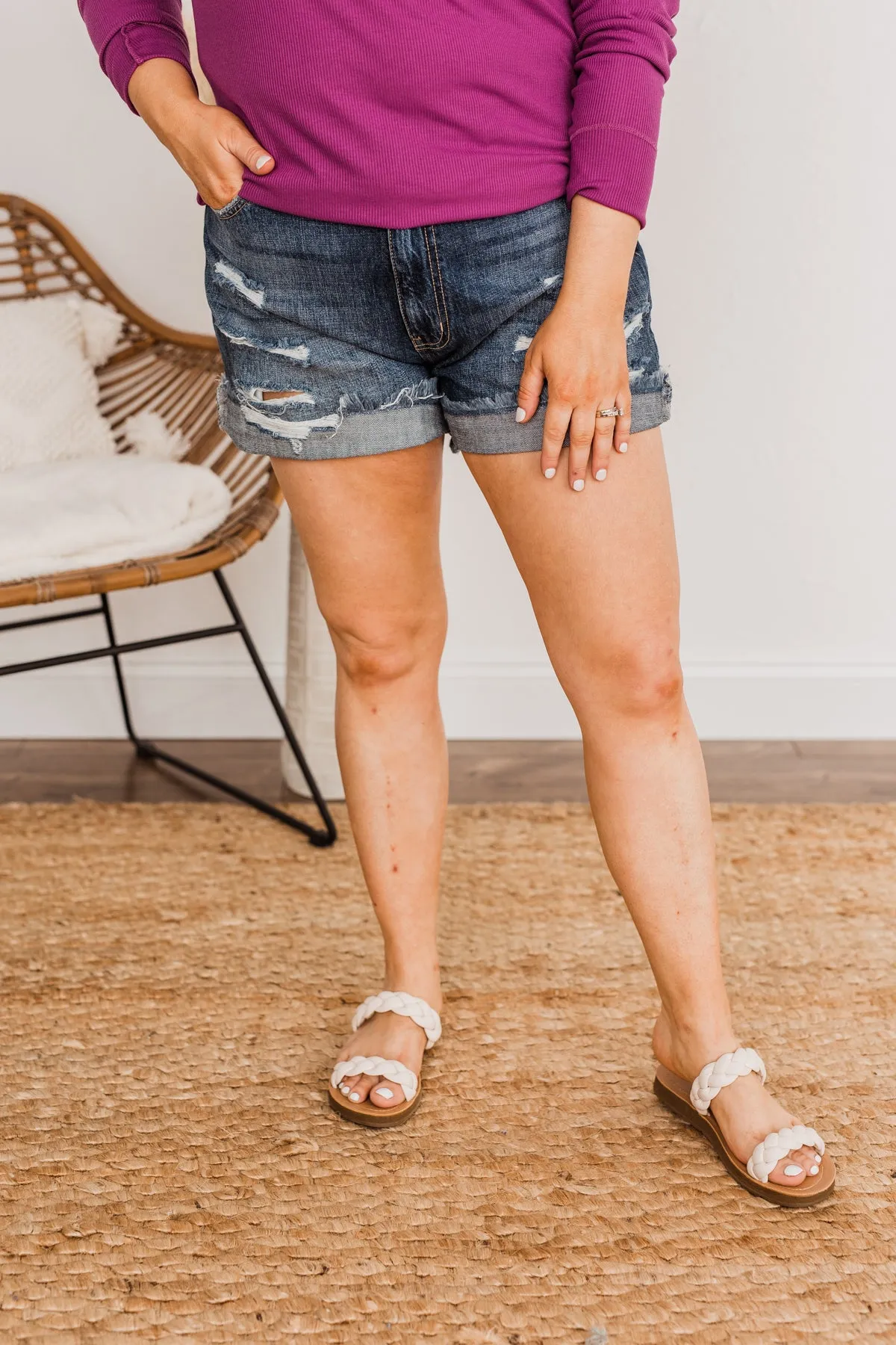 KanCan Distressed Girlfriend Shorts- Piper Wash