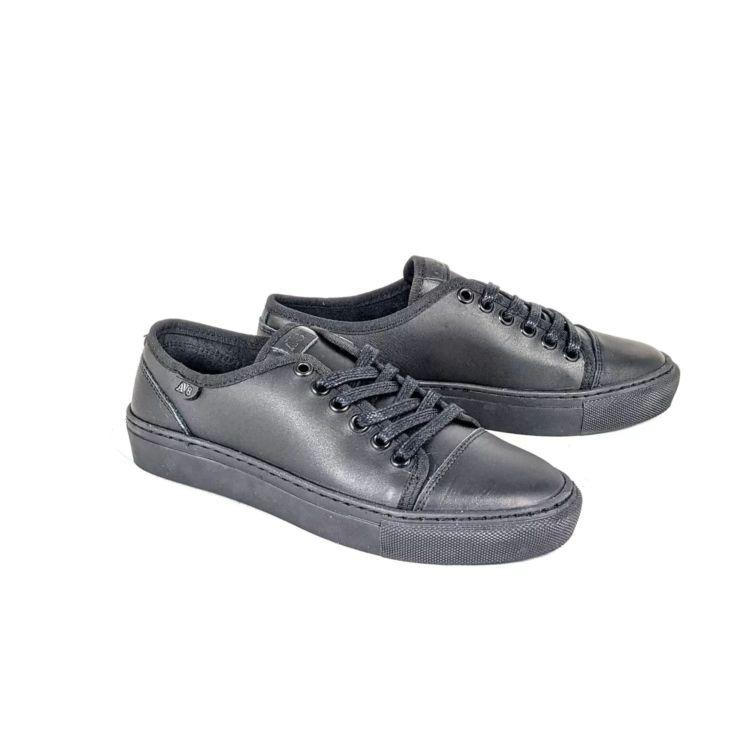 Kanvas Leather Lace Av8 Trainer - Black