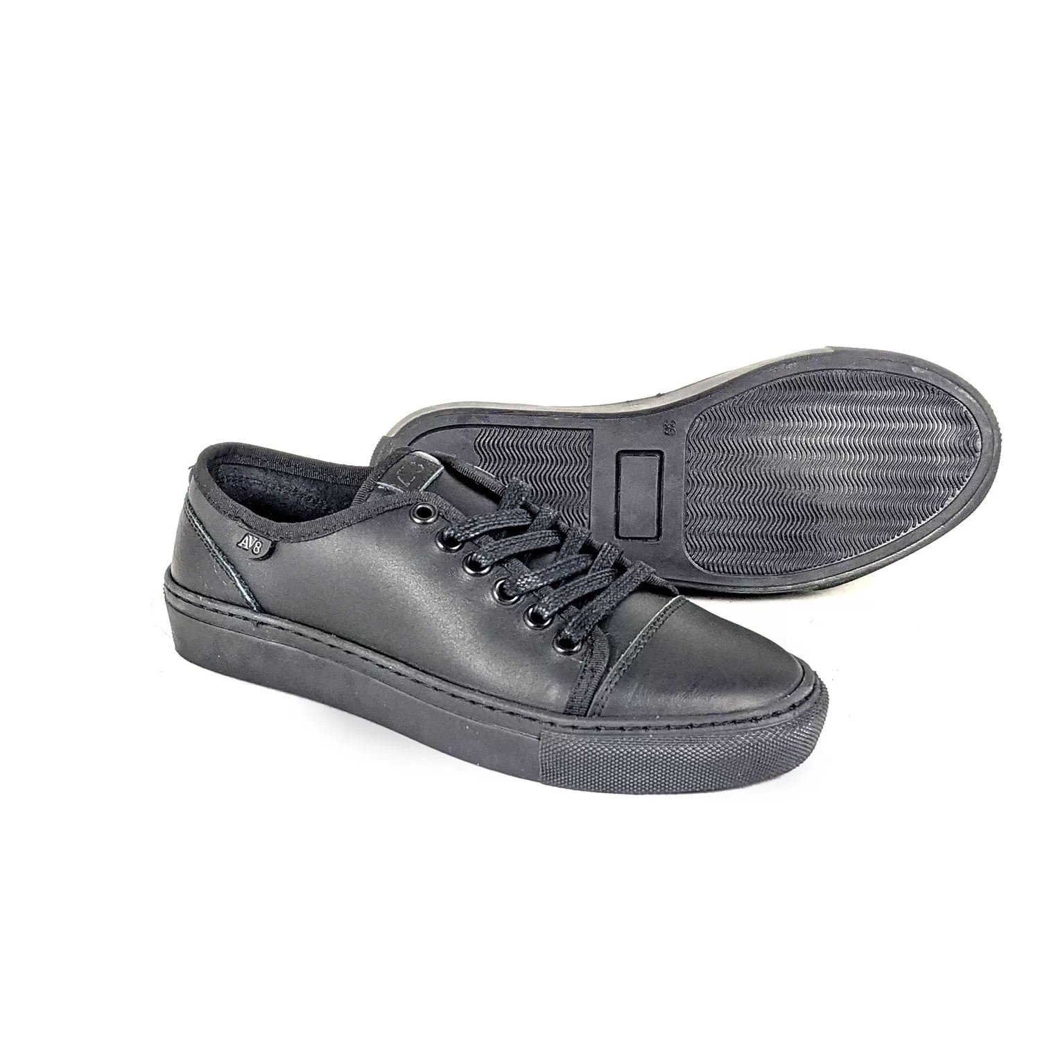 Kanvas Leather Lace Av8 Trainer - Black