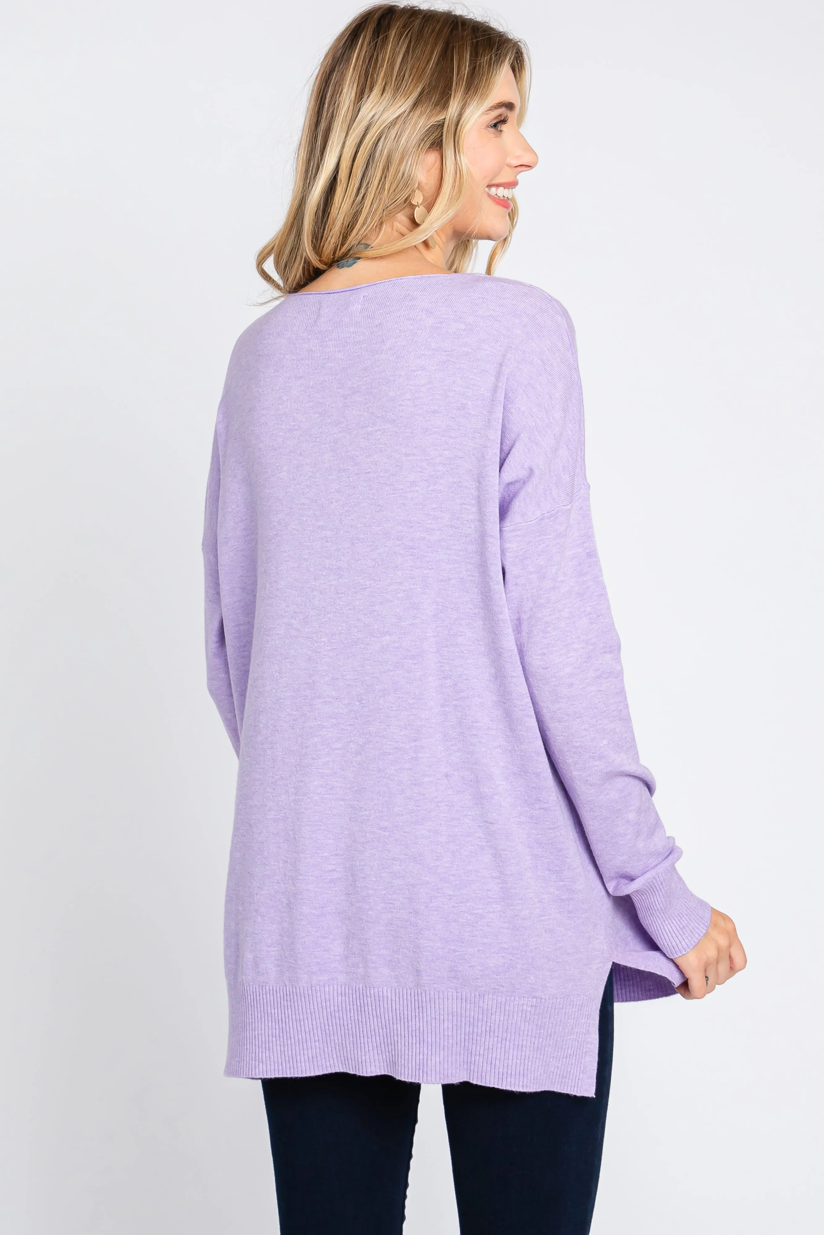 Lavender Long Sleeve Side Slit Sweater