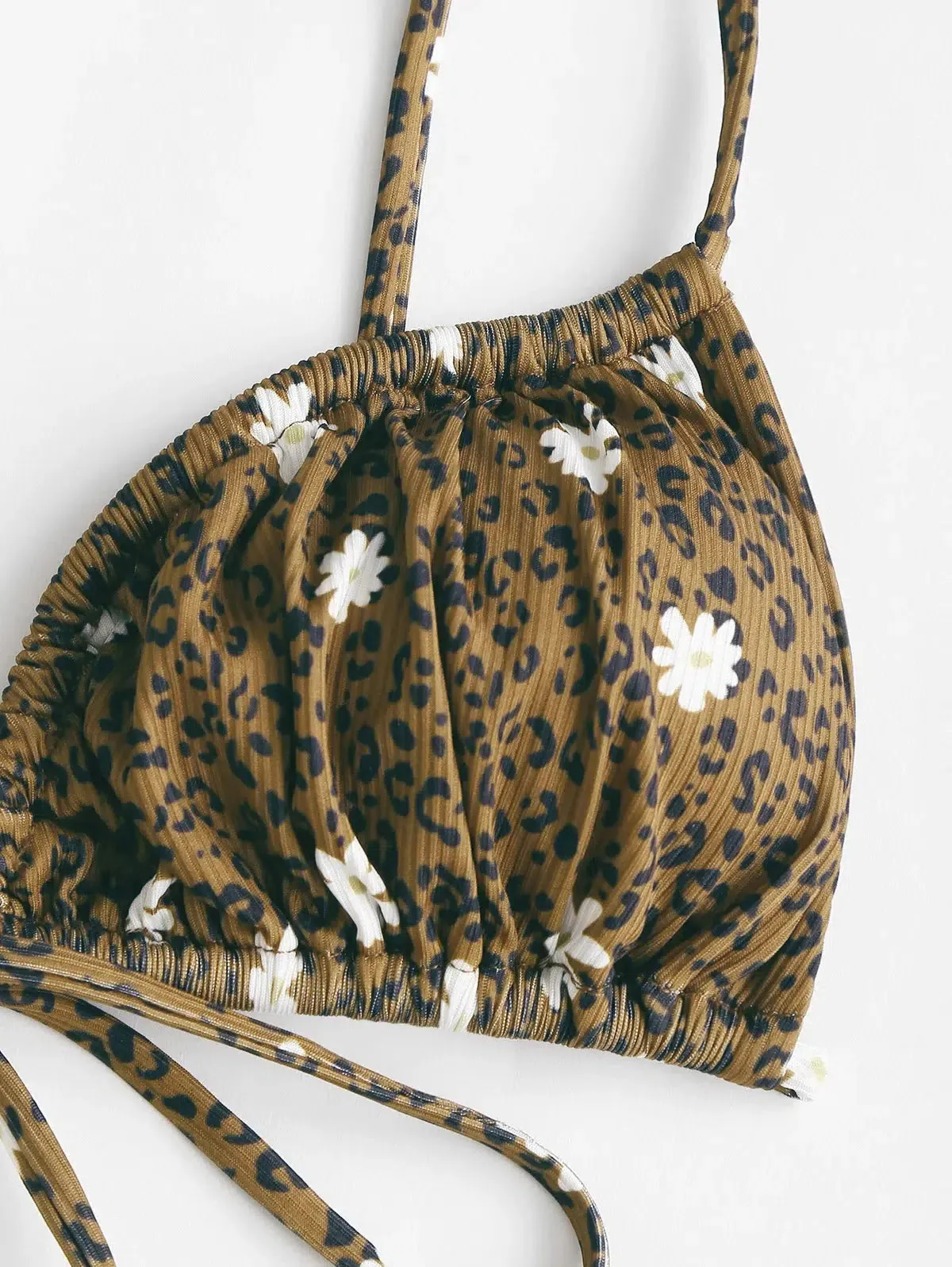 Leopard Daisy Drawstring Bikini Set