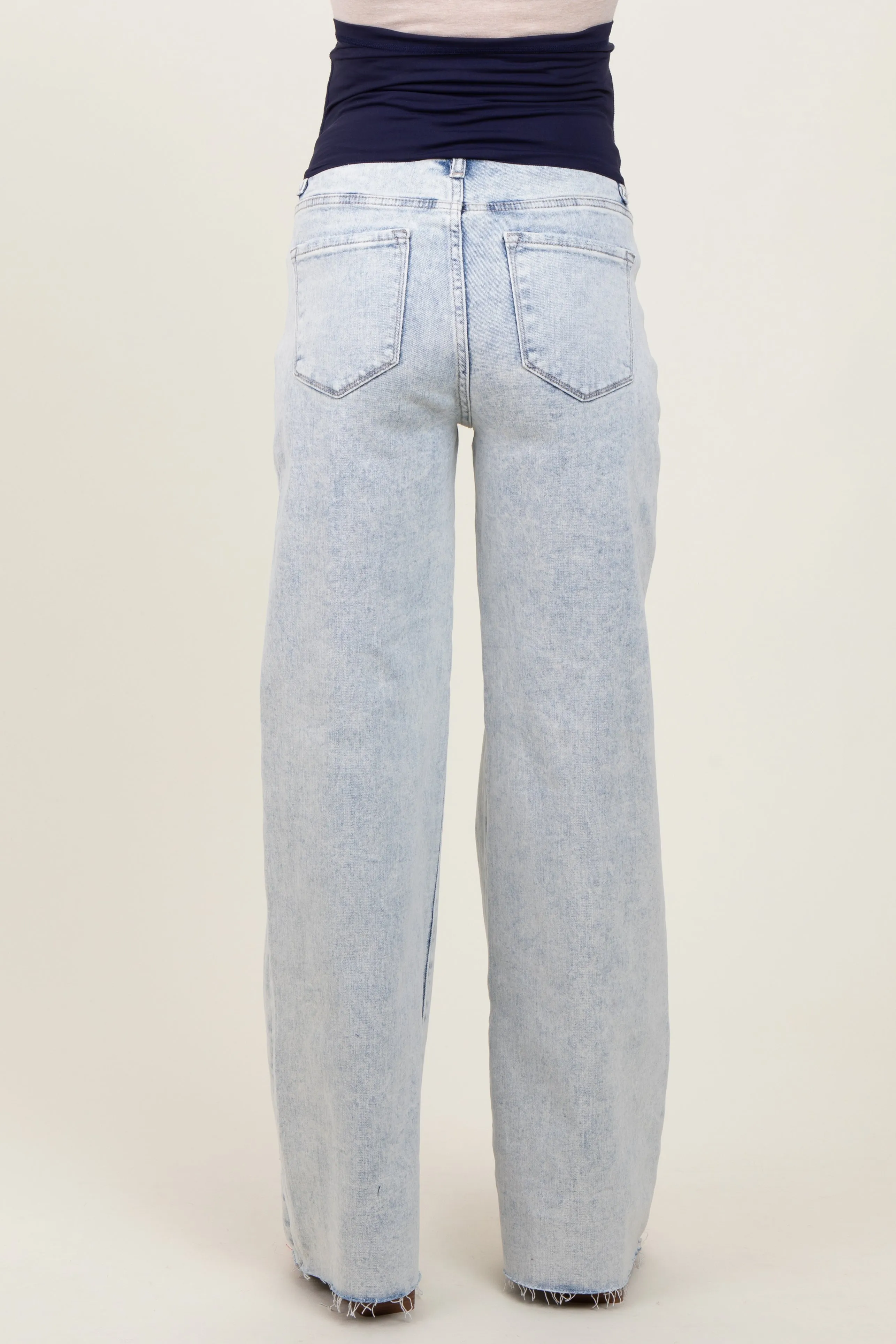 Light Blue Distressed Open Knee Wide Leg Maternity Jeans