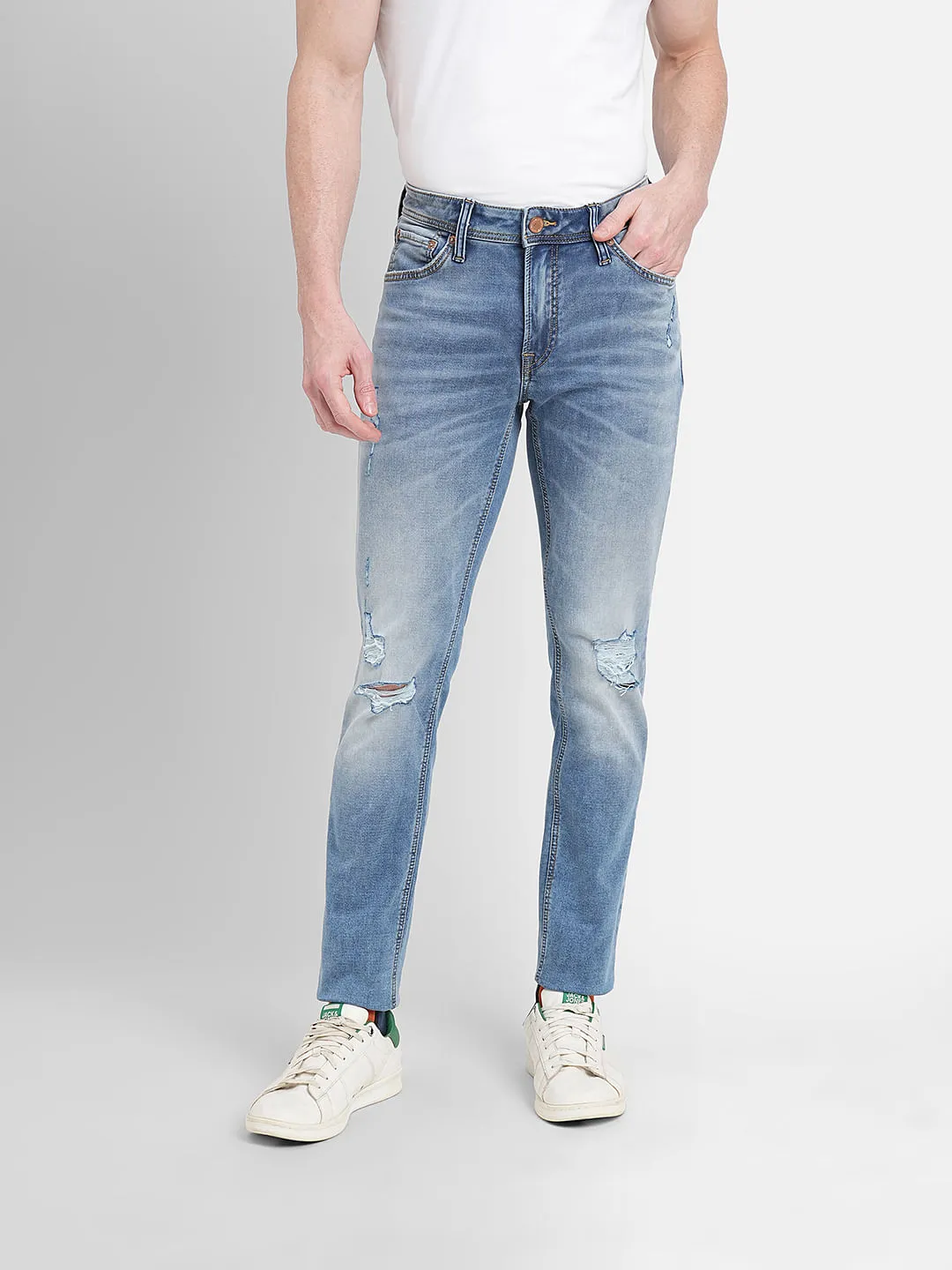 Light Blue Low Rise Distressed Ben Skinny Fit Jeans