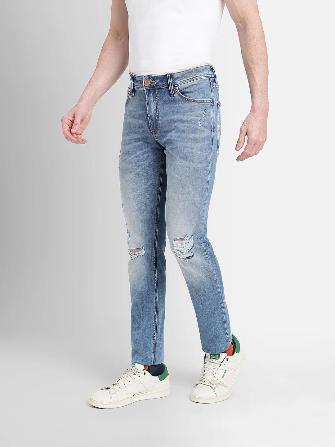 Light Blue Low Rise Distressed Ben Skinny Fit Jeans