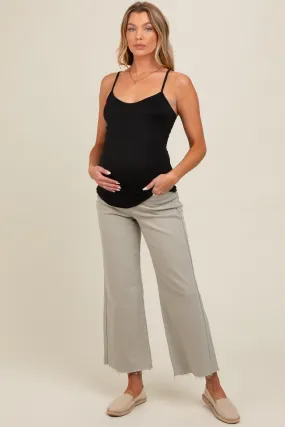 Light Olive Wide Leg Raw Hem Maternity Jeans