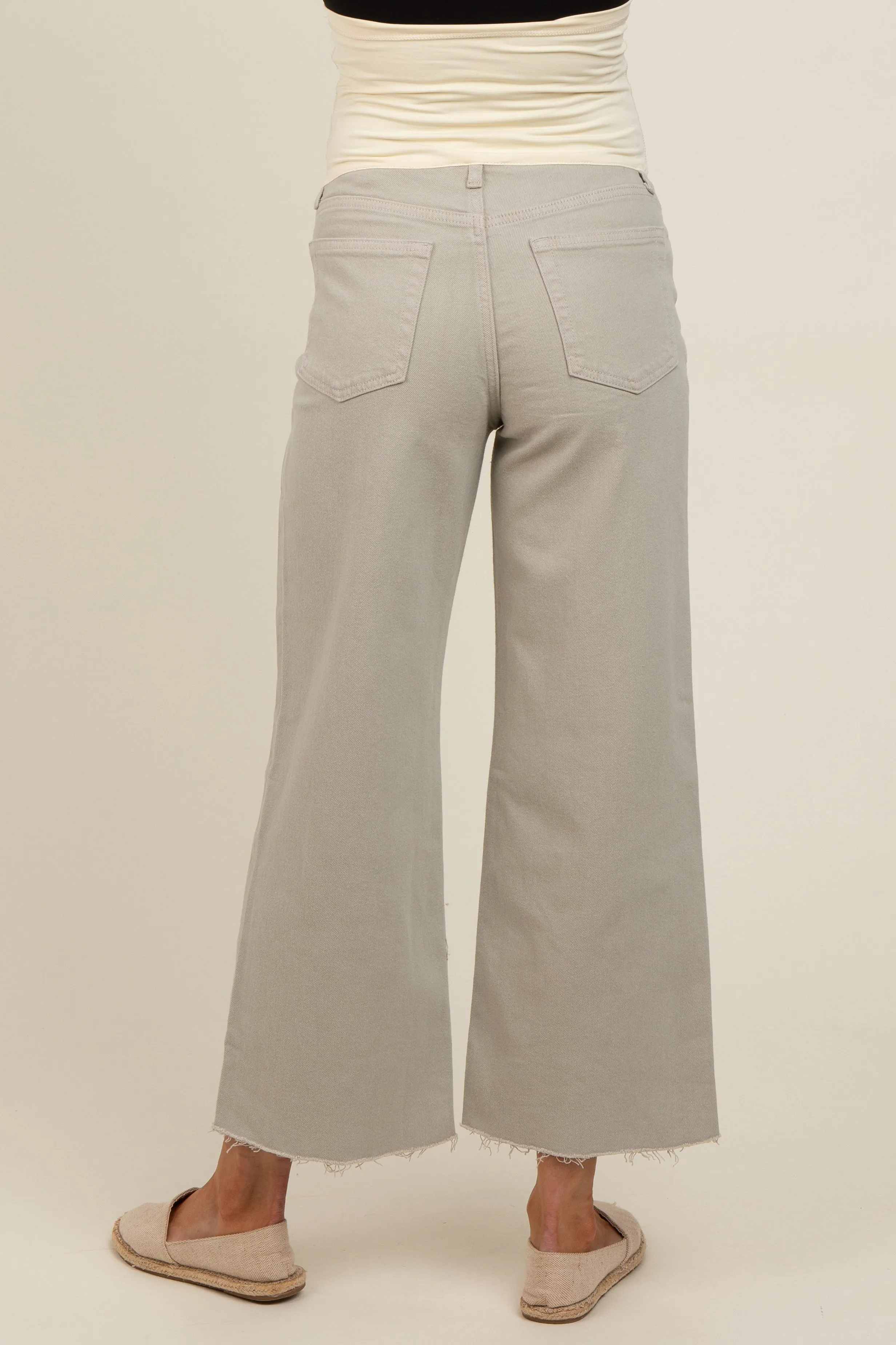 Light Olive Wide Leg Raw Hem Maternity Jeans