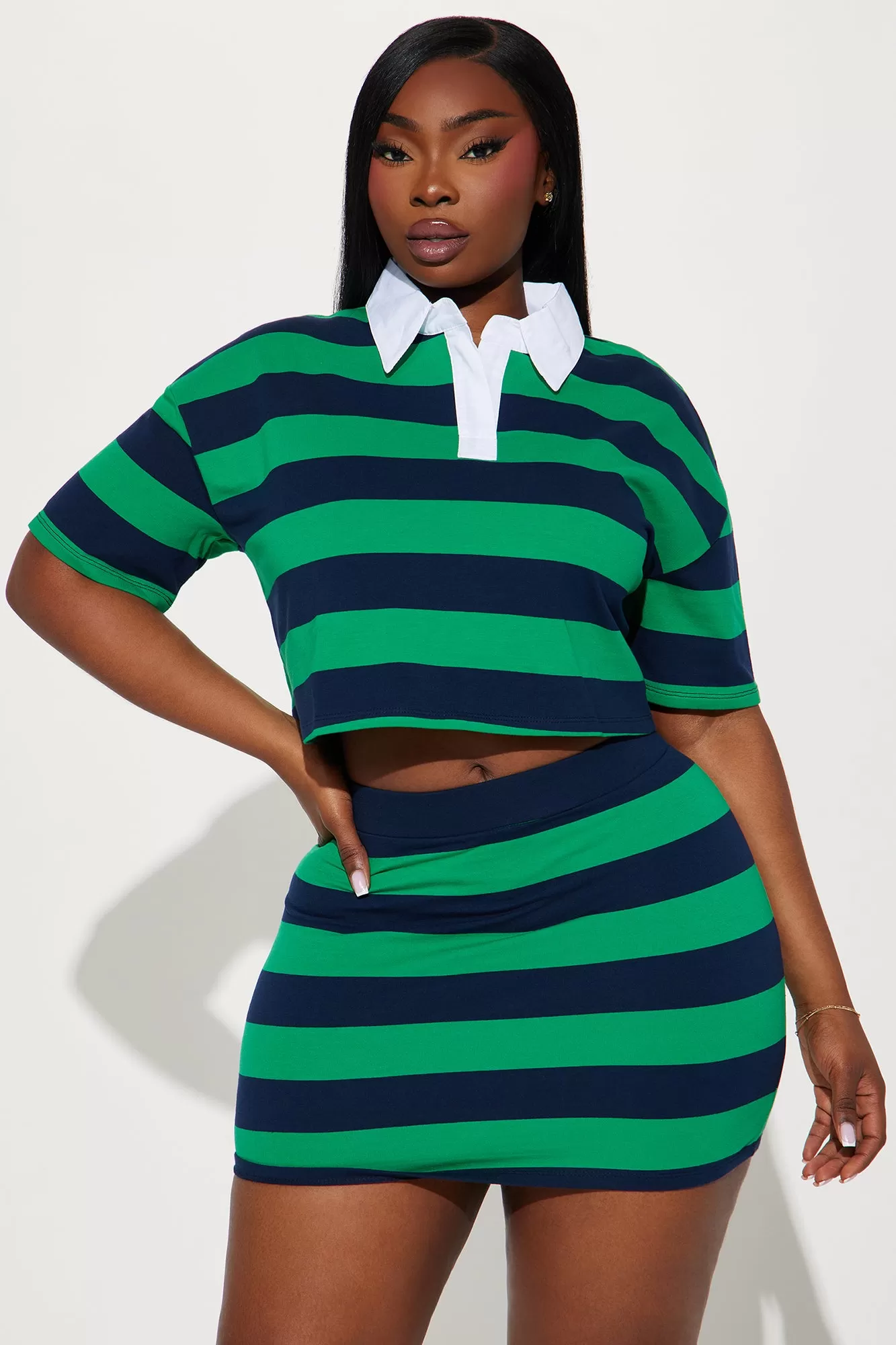 Lindsay Striped Skirt Set - Hunter