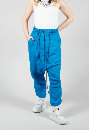 Linen Drop Crotch Trousers in Blue