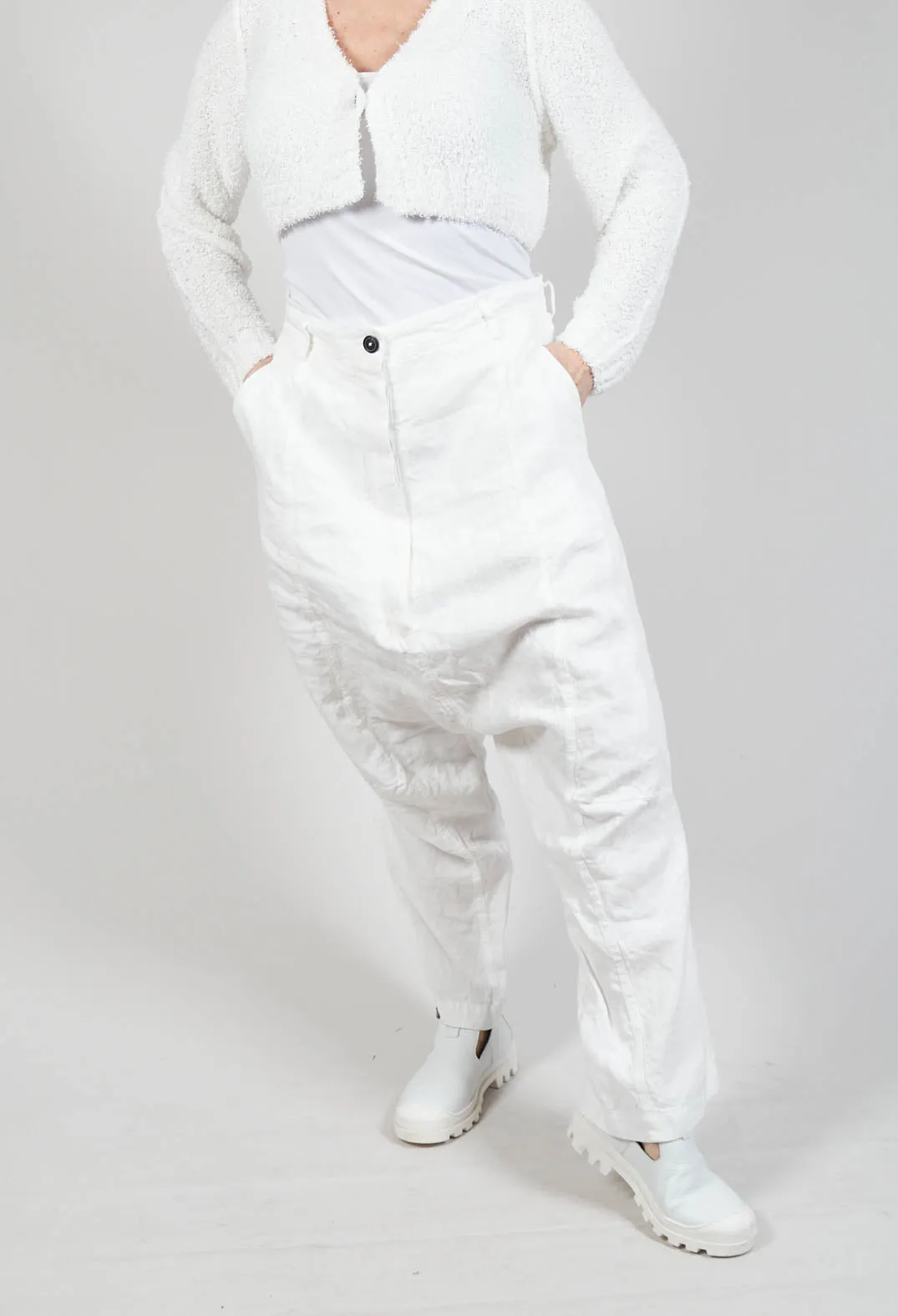 Linen Drop-Crotch Trousers in Callas