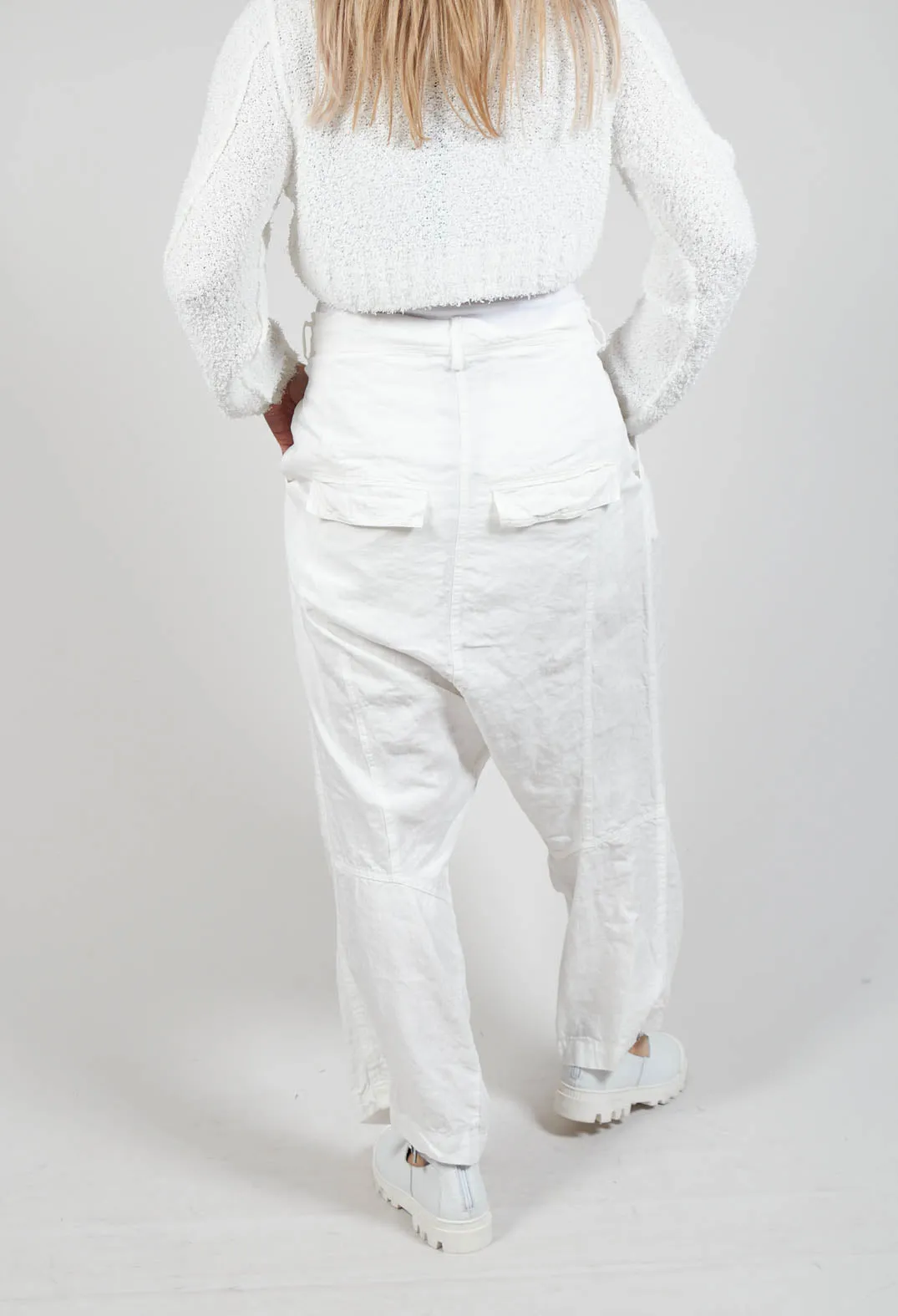 Linen Drop-Crotch Trousers in Callas