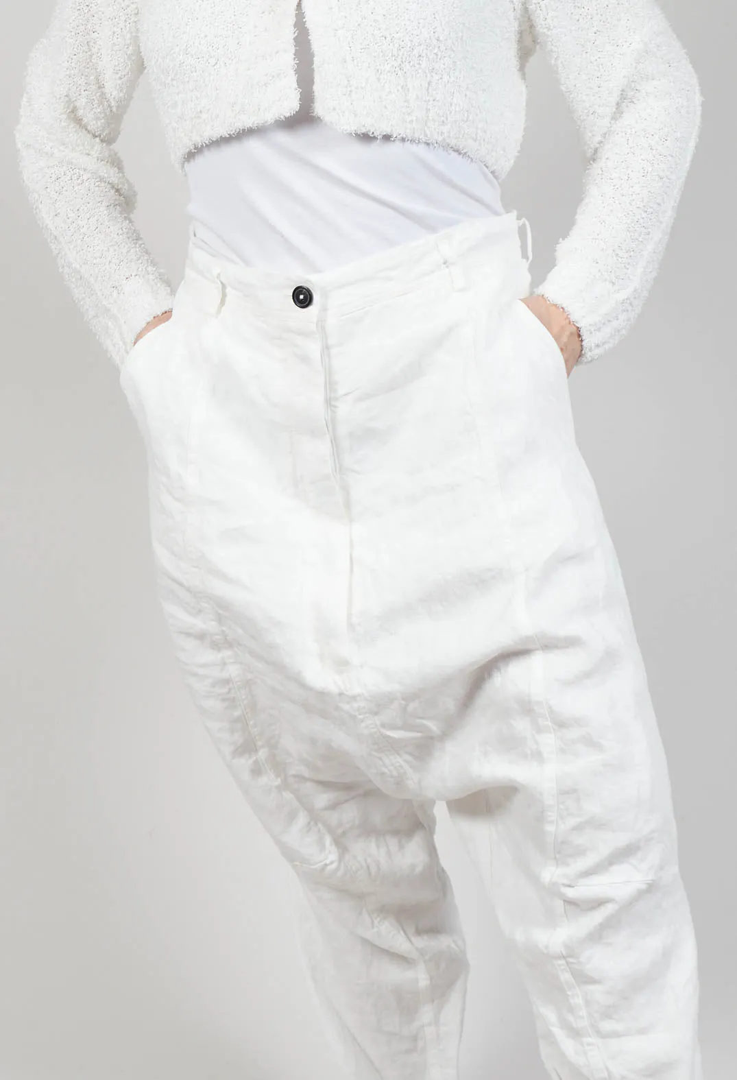 Linen Drop-Crotch Trousers in Callas