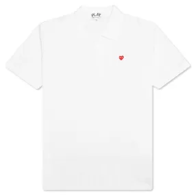 Little Red Heart Polo Shirt - White