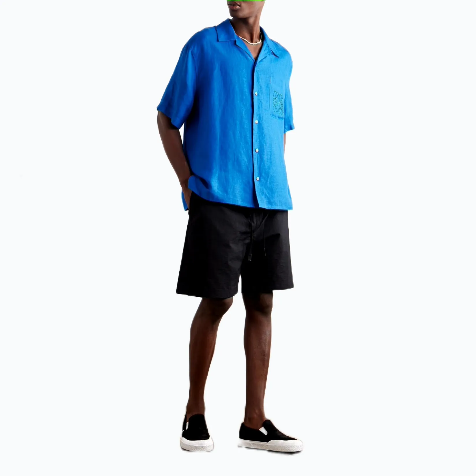 LOEWE  |Linen Plain Short Sleeves Logo Luxury Shirts