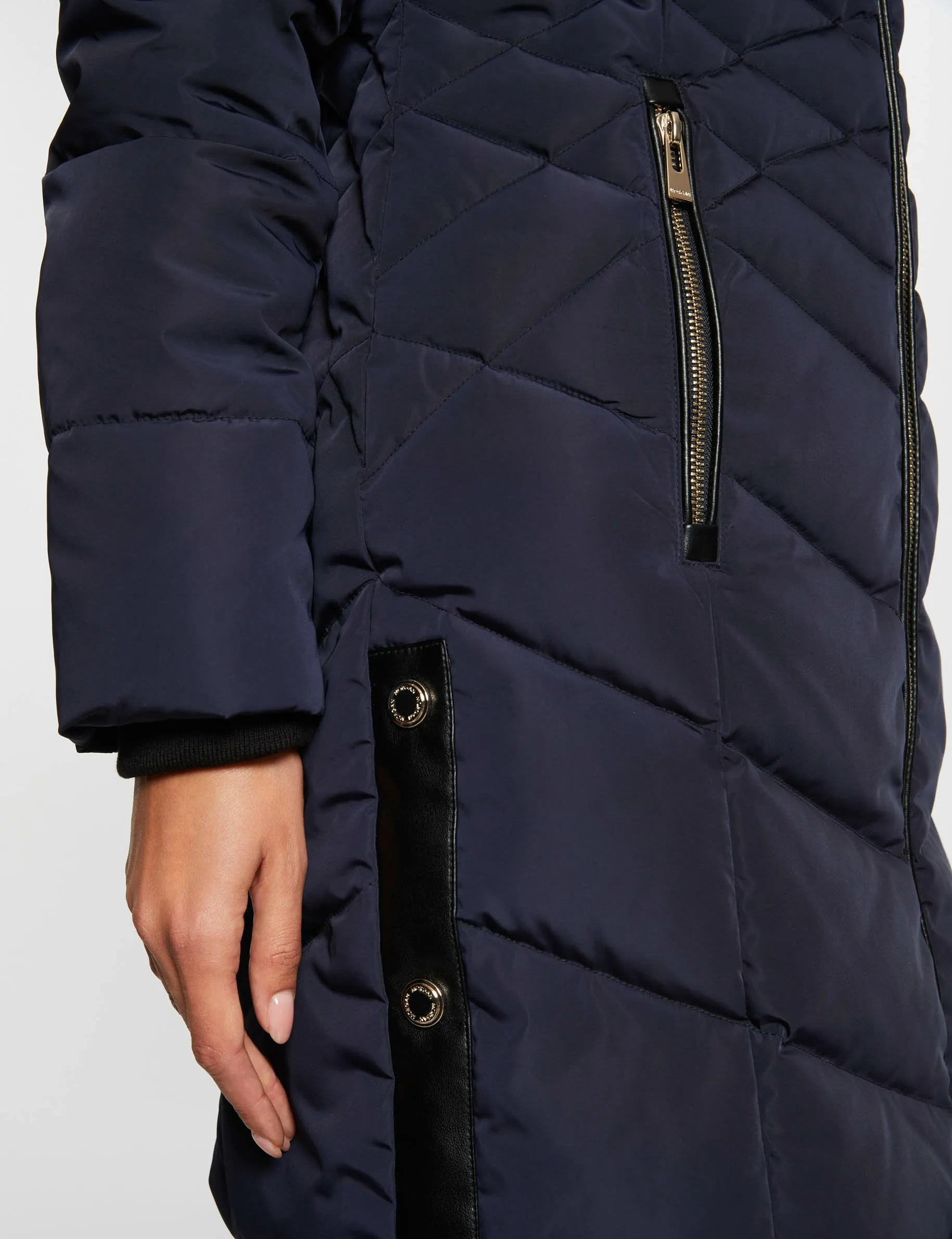 Long padded jacket with hood navy women