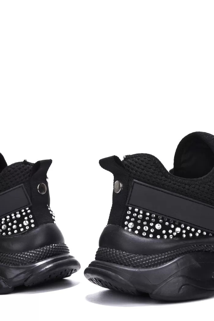 Low Top Rhinestone Sneakers - Black