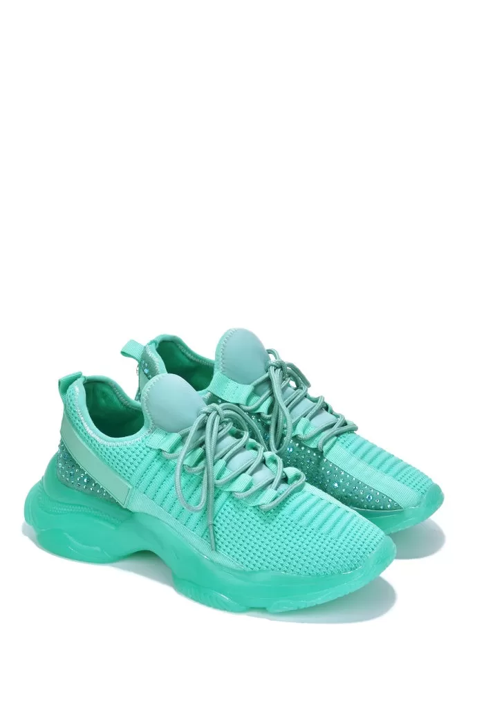 Low Top Rhinestone Sneakers - Teal