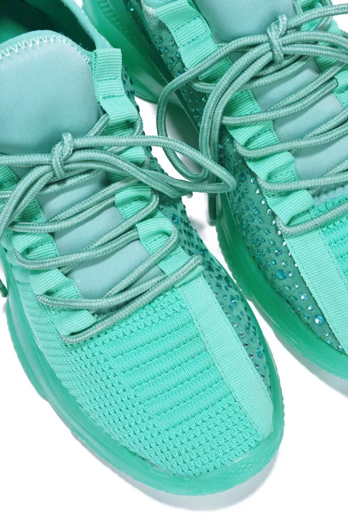 Low Top Rhinestone Sneakers - Teal