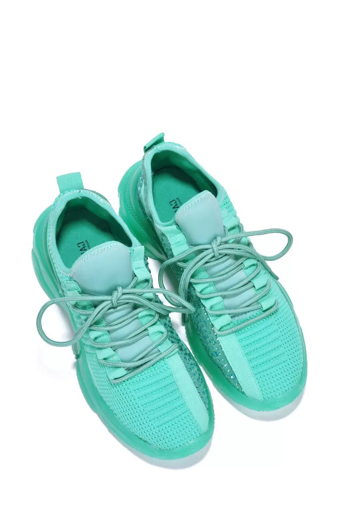 Low Top Rhinestone Sneakers - Teal