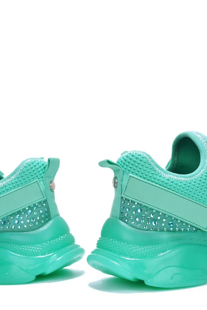 Low Top Rhinestone Sneakers - Teal