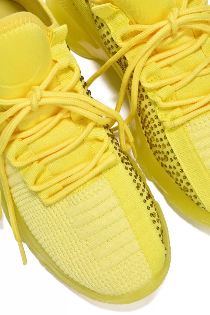 Low Top Rhinestone Sneakers - Yellow