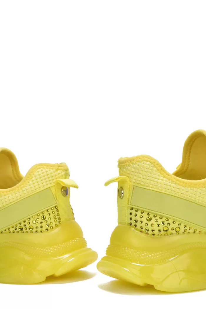 Low Top Rhinestone Sneakers - Yellow