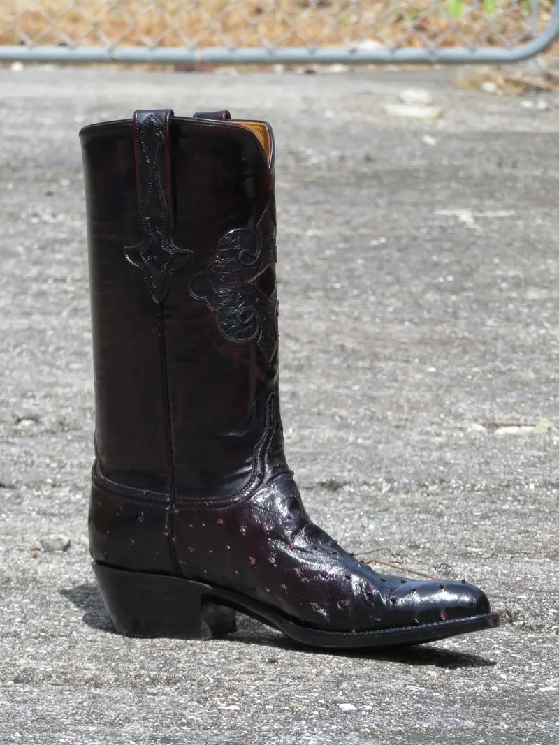 Lucchese L1182.24 Mens Classic Quill Ostrich Western Boots Black Cherry