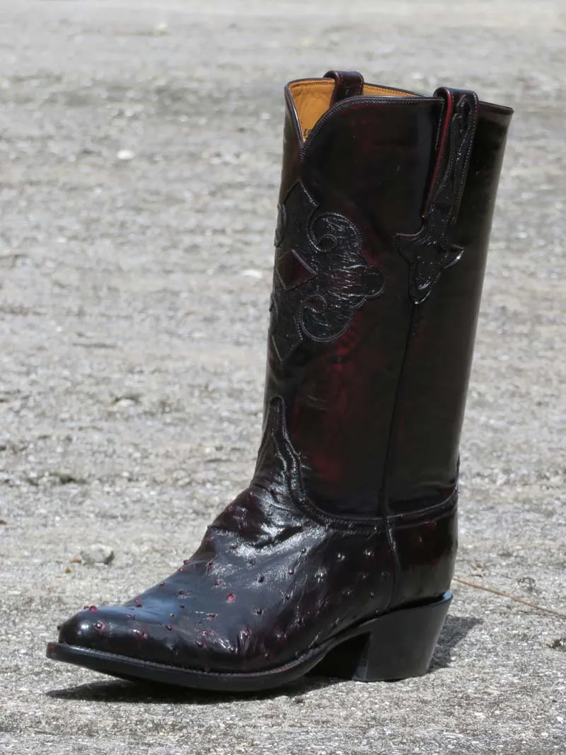 Lucchese L1182.24 Mens Classic Quill Ostrich Western Boots Black Cherry