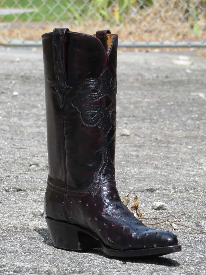 Lucchese L1182.24 Mens Classic Quill Ostrich Western Boots Black Cherry