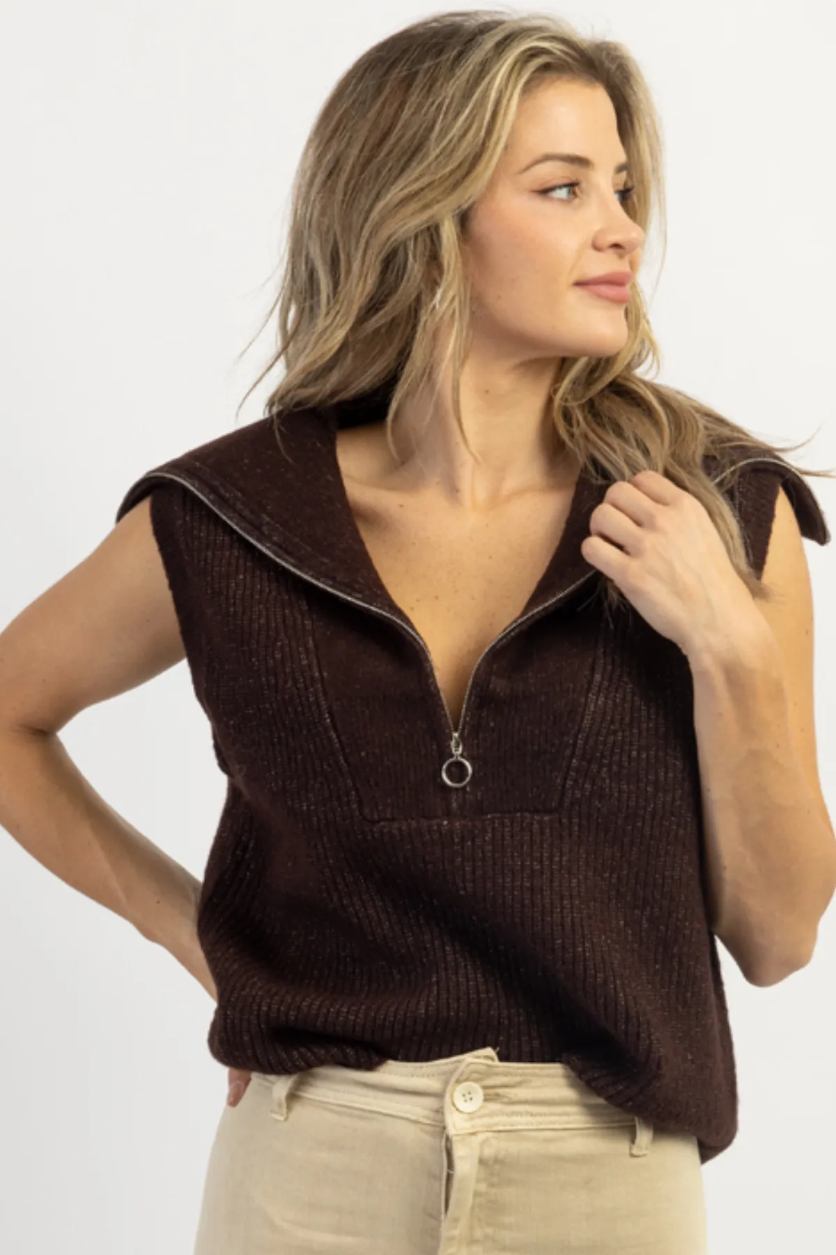 MACKENZIE ESPRESSO COLLARED SWEATER VEST