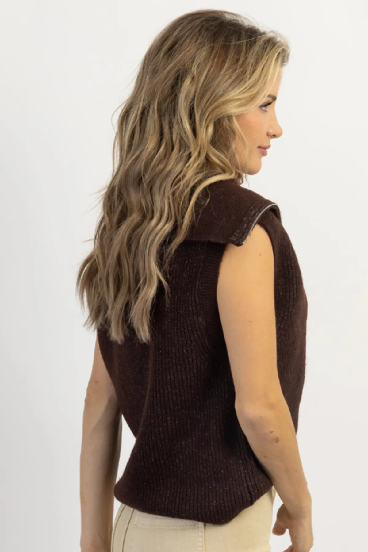 MACKENZIE ESPRESSO COLLARED SWEATER VEST