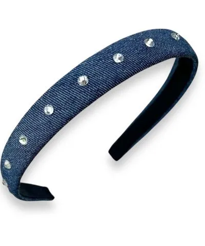 Maison Laurette Women's Blue Denim Headband With Rhinestones