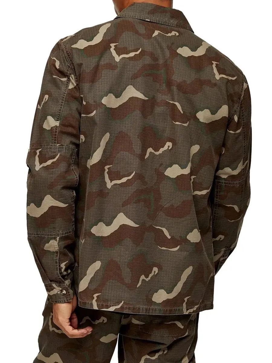 Men's Lapel Single-Breasted Multi-Pocket Camouflage Vintage Jacket