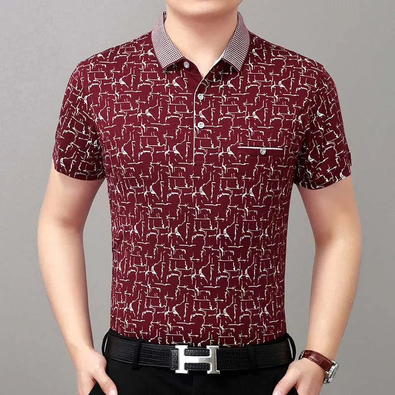 Men's Summer Patchwork Pattern Slim Fit Short Sleeves Polo Shirt