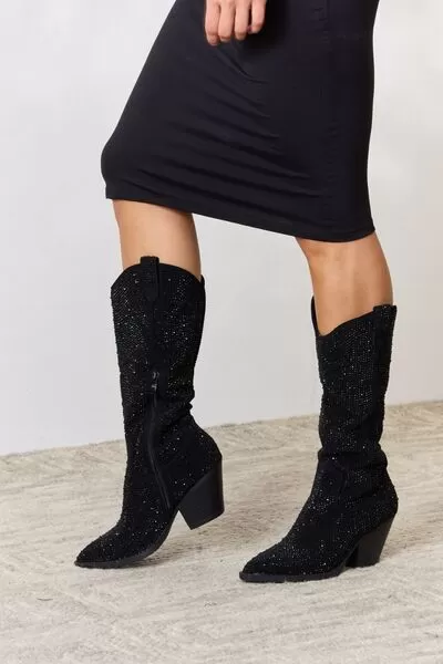 Moonlight at Midnight Rhinestone Knee High Cowboy Boots