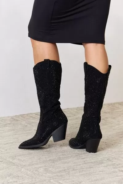 Moonlight at Midnight Rhinestone Knee High Cowboy Boots