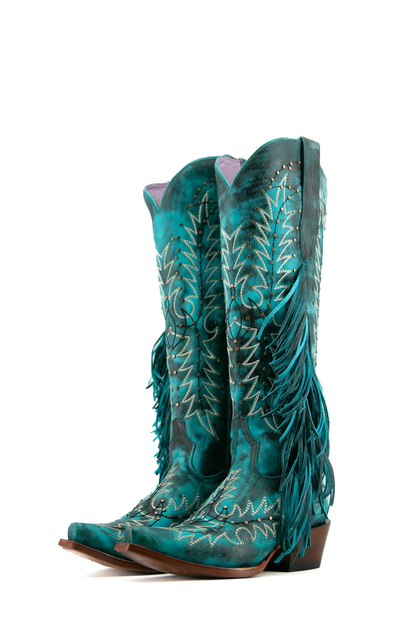 Nami Fringe Monett Turqueza Tall Snip Toe Cowgirl Boot FINAL SALE