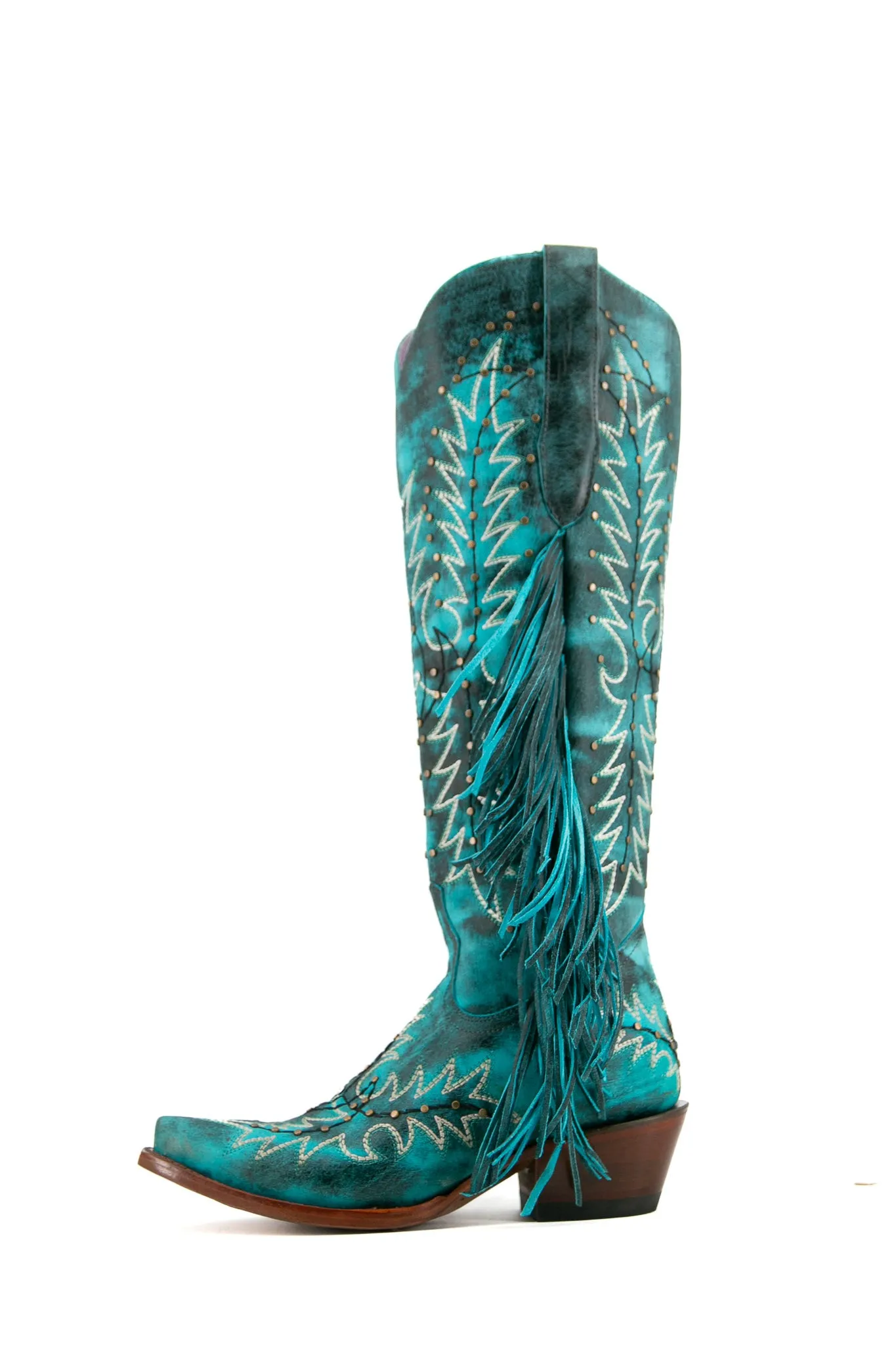 Nami Fringe Monett Turqueza Tall Snip Toe Cowgirl Boot FINAL SALE