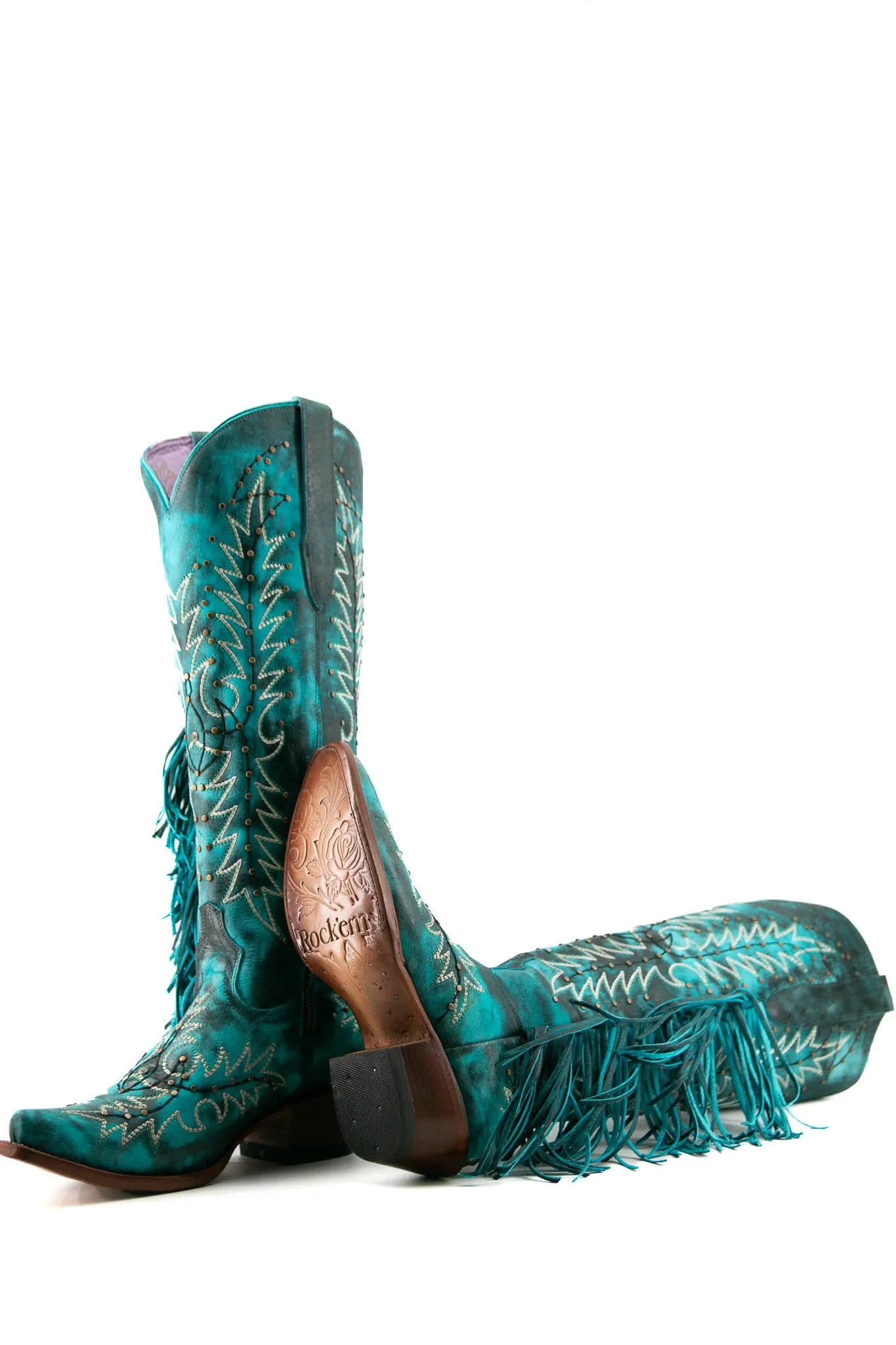 Nami Fringe Monett Turqueza Tall Snip Toe Cowgirl Boot FINAL SALE