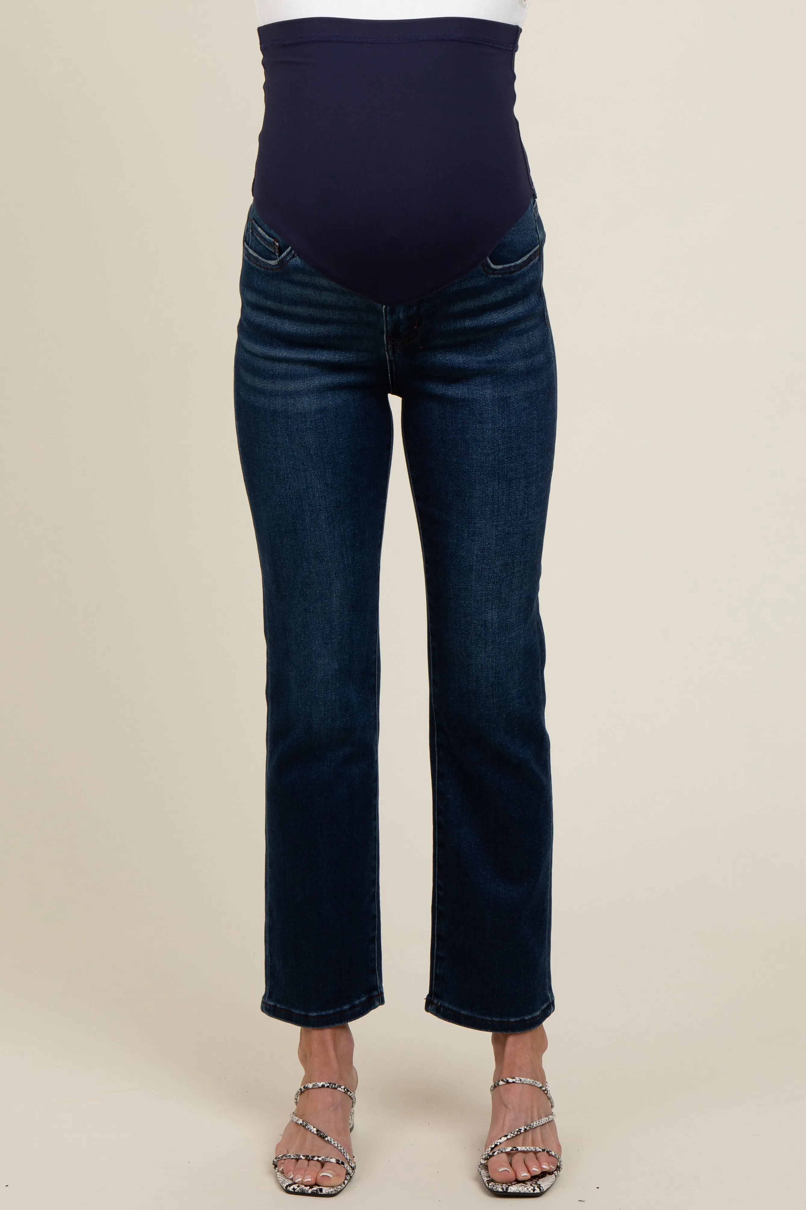 Navy Blue Ankle Slim Straight Maternity Jeans