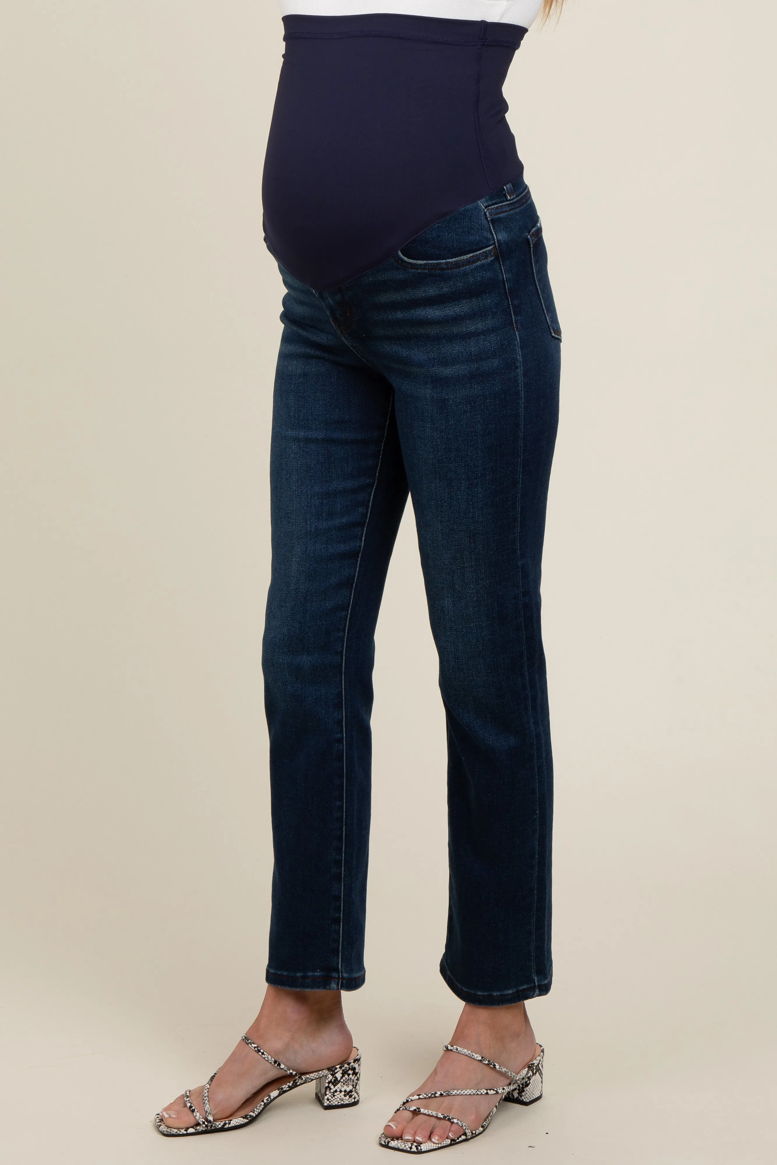 Navy Blue Ankle Slim Straight Maternity Jeans