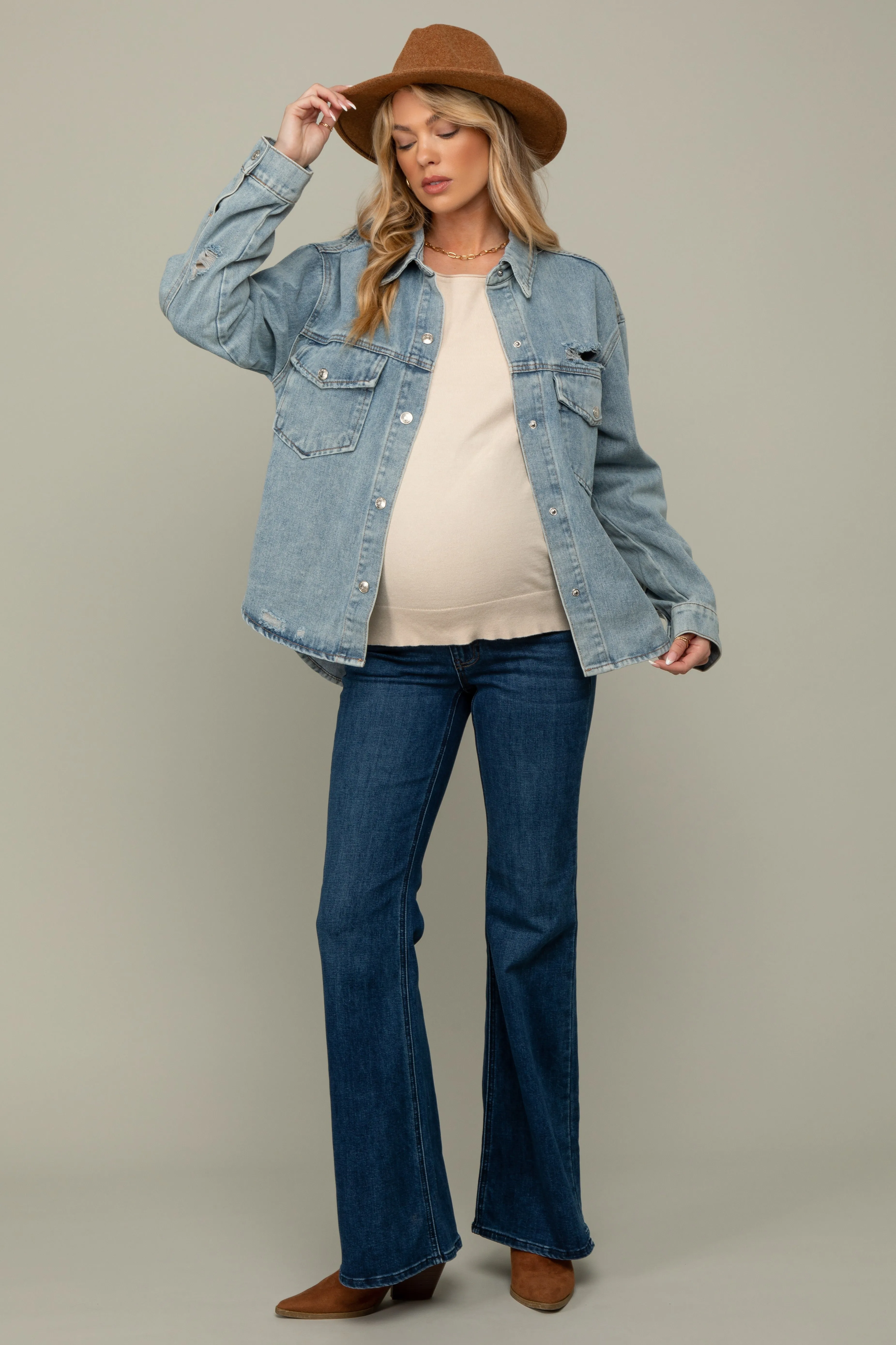 Navy Blue Flare Leg Maternity Jeans