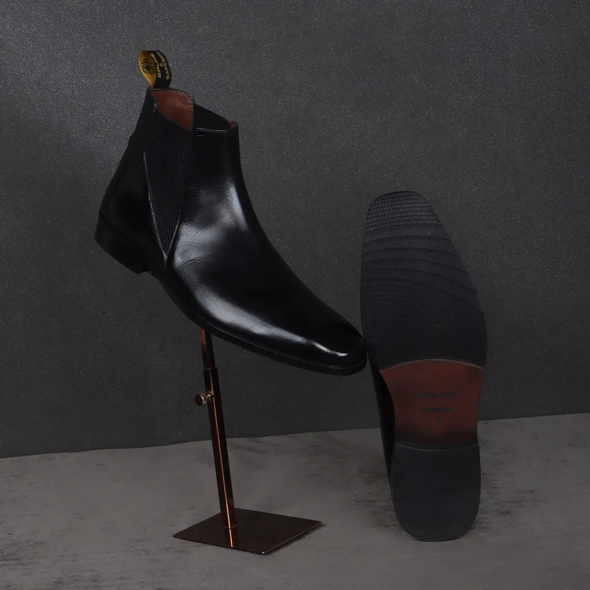 New shape Black Leather Chelsea Boot by Brune & Bareskin with a Stylish Sharp Elastic Design